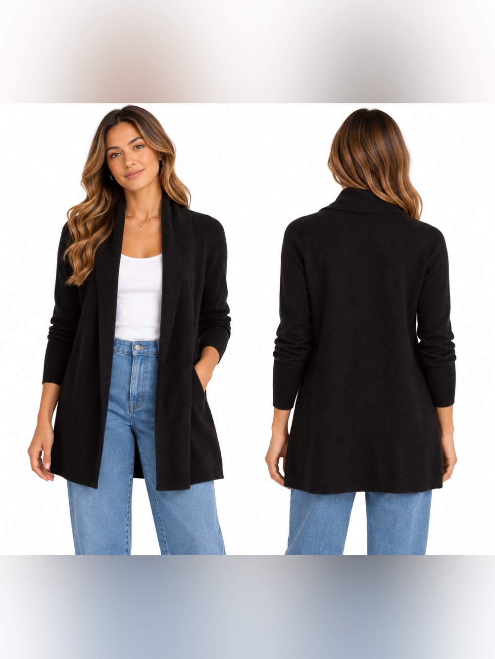 Quince Mongolian Cashmere Duster Cardigan Sweater Black Medium